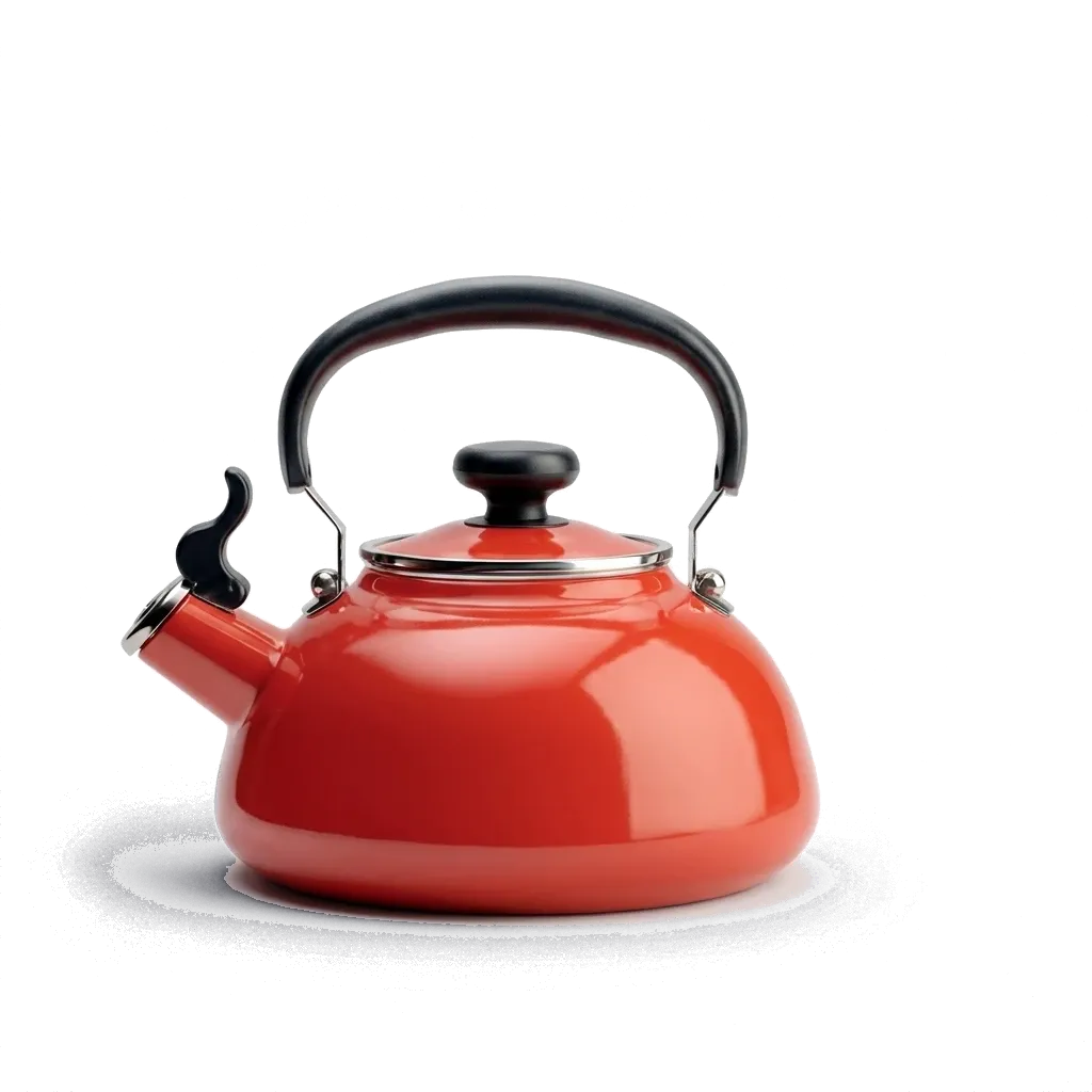 Glossy red whistling kettle for kitchen